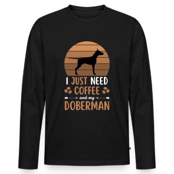 Doberman Coffee Retro Dog Cafe - T-shirt manches longues Premium bio Homme - noir - Devant - Nico (187cm)