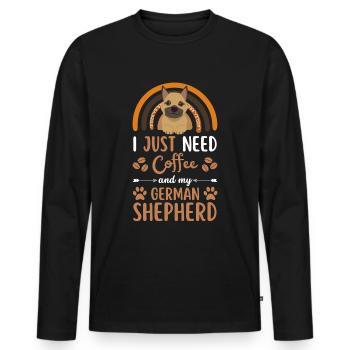 Sweet German Shepherd Coffee cafe kawaii - Men's Premium Organic Long Sleeve Shirt - black - Front - Nico (187cm)