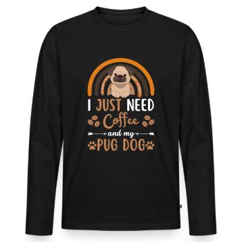 Mignon carlin café chien café kawaii - T-shirt manches longues Premium bio Homme - noir - Devant - Nico (187cm)