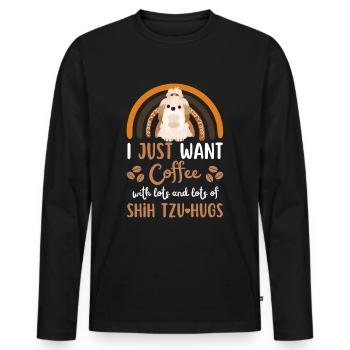 Sweet Shih Tzu Café Chien Café kawaii - T-shirt manches longues Premium bio Homme - noir - Devant - Nico (187cm)