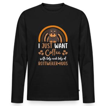 Mignon rottweiler café chien café kawaii - T-shirt manches longues Premium bio Homme - noir - Devant - Nico (187cm)