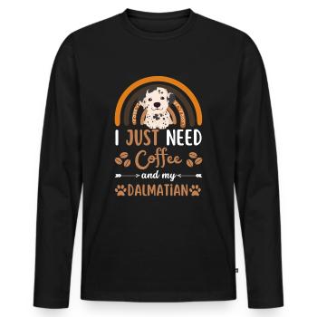 Mignon dalmatien café chien café kawaii - T-shirt manches longues Premium bio Homme - noir - Devant - Nico (187cm)