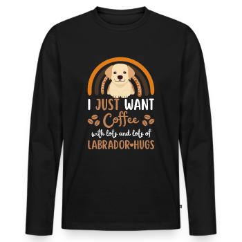 Mignon labrador café chien café kawaii - T-shirt manches longues Premium bio Homme - noir - Devant - Nico (187cm)