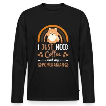 Sweet Dwarf Spitz Dog Coffee Cafe kawaii - T-shirt manches longues Premium bio Homme - noir - Devant - Nico (187cm)