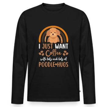 Mignon caniche café chien café kawaii - T-shirt manches longues Premium bio Homme - noir - Devant - Nico (187cm)