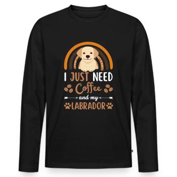 Sweet Labrador Coffee Dog Cafe kawaii - T-shirt manches longues Premium bio Homme - noir - Devant - Nico (187cm)