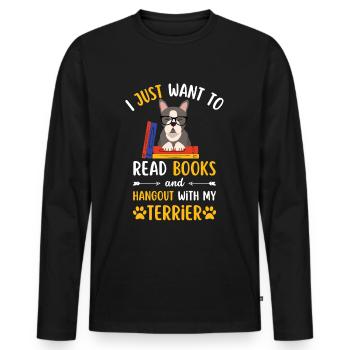 Cute Boston Terrier Book Books kawaii - Men's Premium Organic Long Sleeve Shirt - black - Front - Nico (187cm)