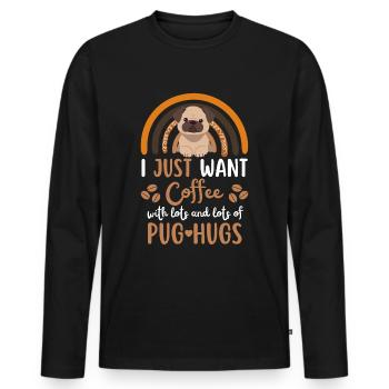 Mignon carlin café chien café kawaii - T-shirt manches longues Premium bio Homme - noir - Devant - Nico (187cm)