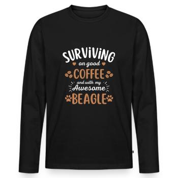 Beagle Coffee Dog Cafe - Men's Premium Organic Long Sleeve Shirt - black - Front - Nico (187cm)