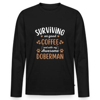 Doberman Coffee Dog Cafe - Men's Premium Organic Long Sleeve Shirt - black - Front - Nico (187cm)