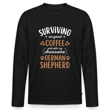 German Shepherd Coffee Dog Cafe - Men's Premium Organic Long Sleeve Shirt - black - Front - Nico (187cm)