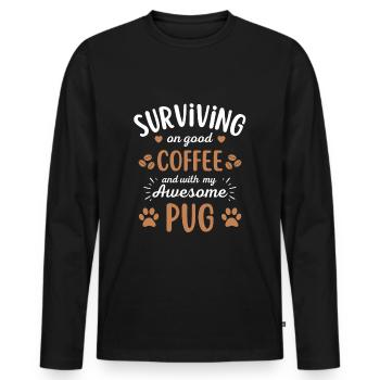 Pug Coffee Dog Cafe - T-shirt manches longues Premium bio Homme - noir - Devant - Nico (187cm)