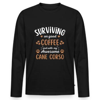 Cane Corso Café Chien Café - T-shirt manches longues Premium bio Homme - noir - Devant - Nico (187cm)