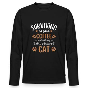 Katze & Kaffee Katze Cafe - Männer Premium Bio Langarmshirt - Schwarz - Vorne - Nico (187cm)