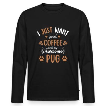 Pug Coffee Dog Cafe - T-shirt manches longues Premium bio Homme - noir - Devant - Nico (187cm)