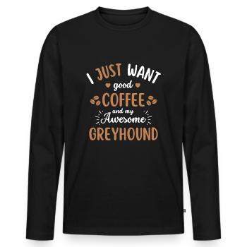 Greyhound Café Chien Café - T-shirt manches longues Premium bio Homme - noir - Devant - Nico (187cm)