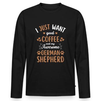 German Shepherd Coffee Dog Cafe - Men's Premium Organic Long Sleeve Shirt - black - Front - Nico (187cm)