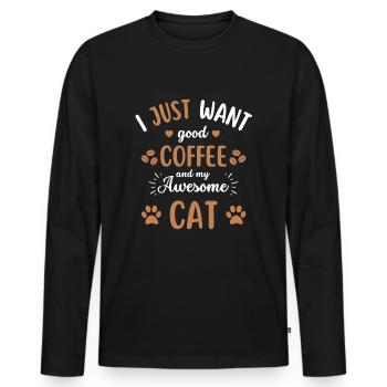 Katze & Kaffee Katze Cafe - Männer Premium Bio Langarmshirt - Schwarz - Vorne - Nico (187cm)