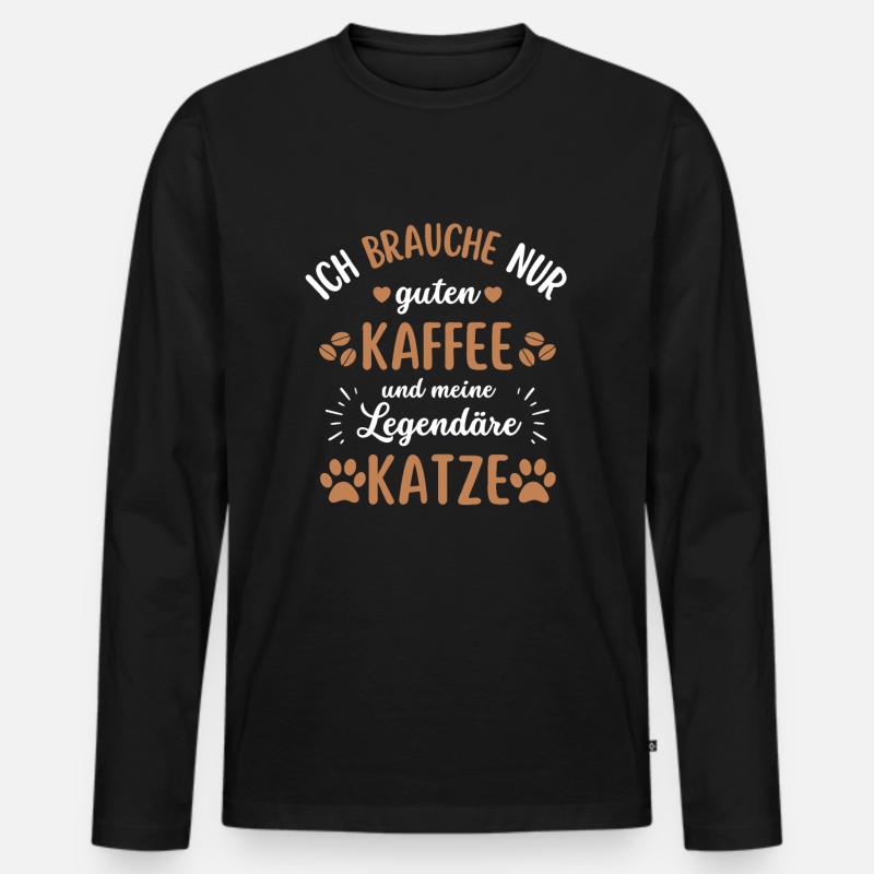 Katze & Kaffee Katze Cafe - Männer Premium Bio Langarmshirt - Schwarz