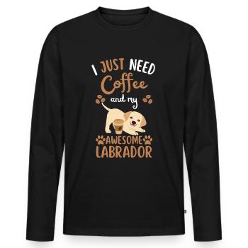 Sweet Labrador Coffee Dog Cafe kawaii - T-shirt manches longues Premium bio Homme - noir - Devant - Nico (187cm)