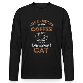 Katze & Kaffee Katze Cafe - Männer Premium Bio Langarmshirt - Schwarz - Vorne - Nico (187cm)