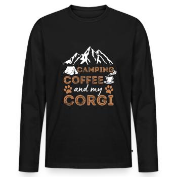 Welsh Corgi Coffee Camping Dog Cafe - Men's Premium Organic Long Sleeve Shirt - black - Front - Nico (187cm)