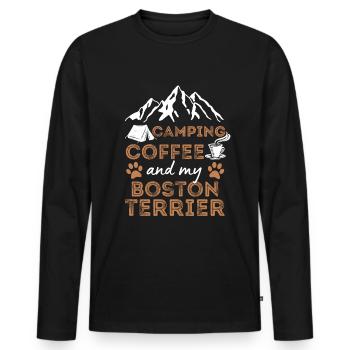 Boston Terrier Coffee Camping Dog Cafe - Men's Premium Organic Long Sleeve Shirt - black - Front - Nico (187cm)