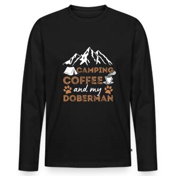 Dobermann Kaffee Camping Hund Cafe - Männer Premium Bio Langarmshirt - Schwarz - Vorne - Nico (187cm)