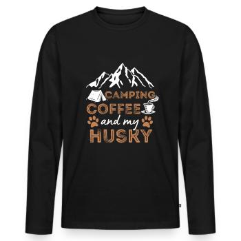 Husky Kaffee Camping Hund Cafe - Männer Premium Bio Langarmshirt - Schwarz - Vorne - Nico (187cm)