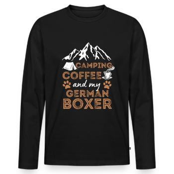 German Boxer Coffee Camping Dog Cafe - Men's Premium Organic Long Sleeve Shirt - black - Front - Nico (187cm)