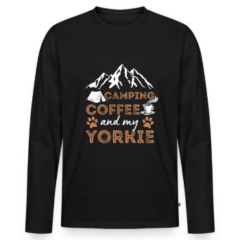 Yorkshire Terrier Coffee Camping Dog Cafe - Men's Premium Organic Long Sleeve Shirt - black - Front - Nico (187cm)