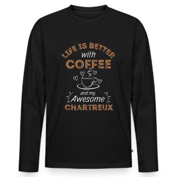 Carthusian Cat Coffee Cafe - Men's Premium Organic Long Sleeve Shirt - black - Front - Nico (187cm)