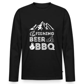 amateurs de pêche, de pêche, de bière et de barbecue - T-shirt manches longues Premium bio Homme - noir - Devant - Nico (187cm)