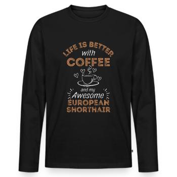 Café européen à poil court - T-shirt manches longues Premium bio Homme - noir - Devant - Nico (187cm)