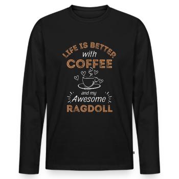 Ragdoll Cat Coffee Café - T-shirt manches longues Premium bio Homme - noir - Devant - Nico (187cm)