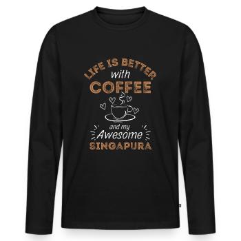 Café Singapura Cat - T-shirt manches longues Premium bio Homme - noir - Devant - Nico (187cm)