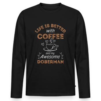 Doberman Coffee Dog Cafe - Men's Premium Organic Long Sleeve Shirt - black - Front - Nico (187cm)