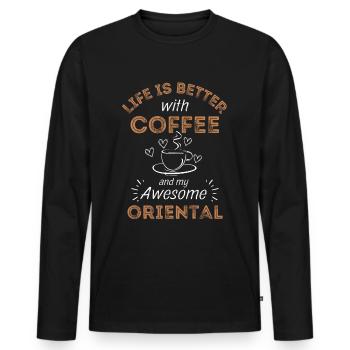 Oriental Shorthair Cat Coffee Cafe - Men's Premium Organic Long Sleeve Shirt - black - Front - Nico (187cm)