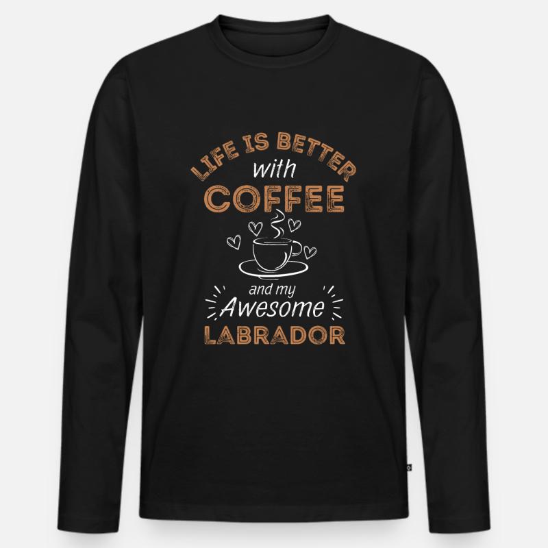 Labrador Kaffee Hund Cafe - Männer Premium Bio Langarmshirt - Schwarz