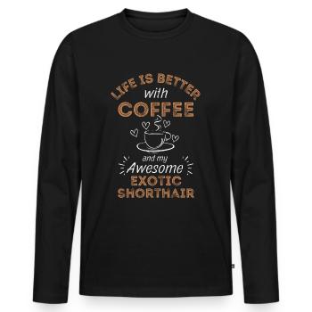 Exotic Shorthair Katze Kaffee Cafe - Männer Premium Bio Langarmshirt - Schwarz - Vorne - Nico (187cm)
