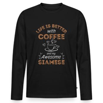 Siam Katze Kaffee Cafe - Männer Premium Bio Langarmshirt - Schwarz - Vorne - Nico (187cm)