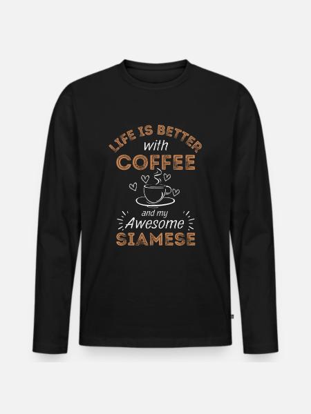 Siam Katze Kaffee Cafe - Männer Premium Bio Langarmshirt - Schwarz