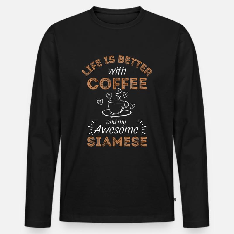 Siam Katze Kaffee Cafe - Männer Premium Bio Langarmshirt - Schwarz