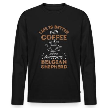 Belgian Shepherd Malinois Coffee Dog Cafe - Men's Premium Organic Long Sleeve Shirt - black - Front - Nico (187cm)