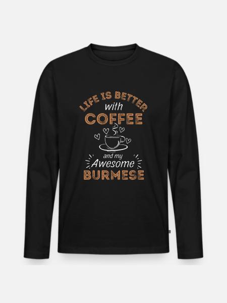 Burma Cat Coffee Cafe - T-shirt manches longues Premium bio Homme - noir