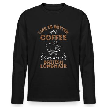 Café british Longhair Cat - T-shirt manches longues Premium bio Homme - noir - Devant - Nico (187cm)
