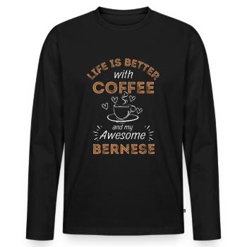 Bernese Mountain Dog Coffee Dog Cafe - T-shirt manches longues Premium bio Homme - noir - Devant - Nico (187cm)