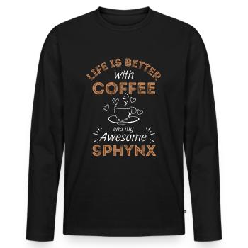 Café Sphynx Cat - T-shirt manches longues Premium bio Homme - noir - Devant - Nico (187cm)