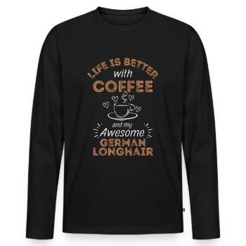 Deutsch Langhaar Kaffee Hund Cafe - Männer Premium Bio Langarmshirt - Schwarz - Vorne - Nico (187cm)