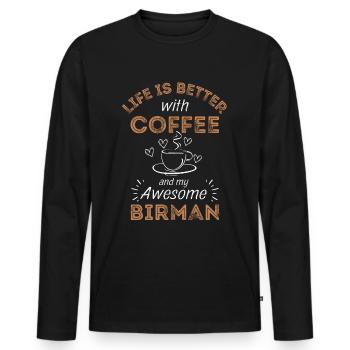 Café birman Cat Coffee - T-shirt manches longues Premium bio Homme - noir - Devant - Nico (187cm)